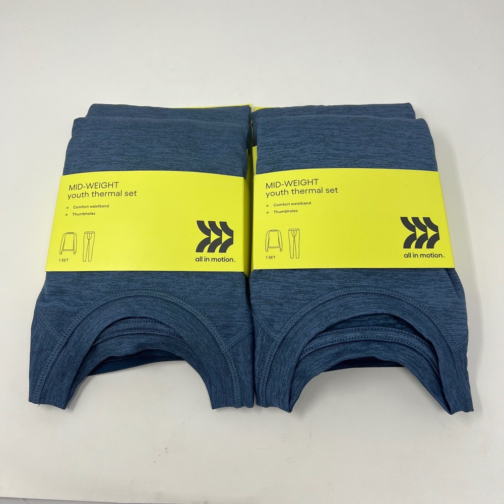 LOT of 2 All In Motion Mid-Weight Thermal Set Youth L 10/12 Blue Thumbholes NWT